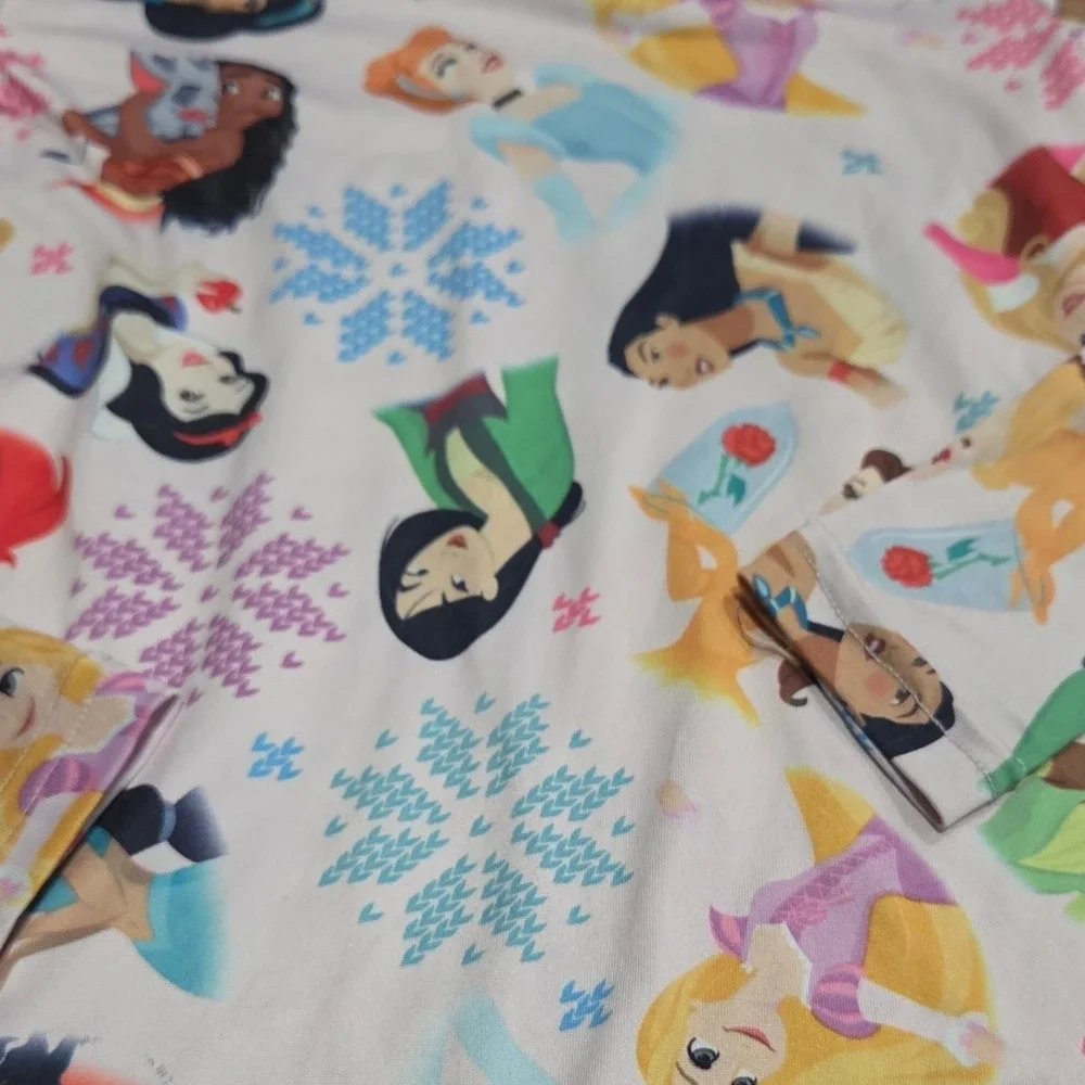 Cuddl Duds Disney Princess Girls XS Base Layer Thermal Pajama Set Pink White